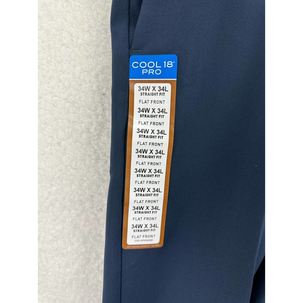 HAGGAR Men's Cool 18 PRO Blue Stretch Straight Fit Flat Front Dress Pants 34x34 - Picture 4 of 10